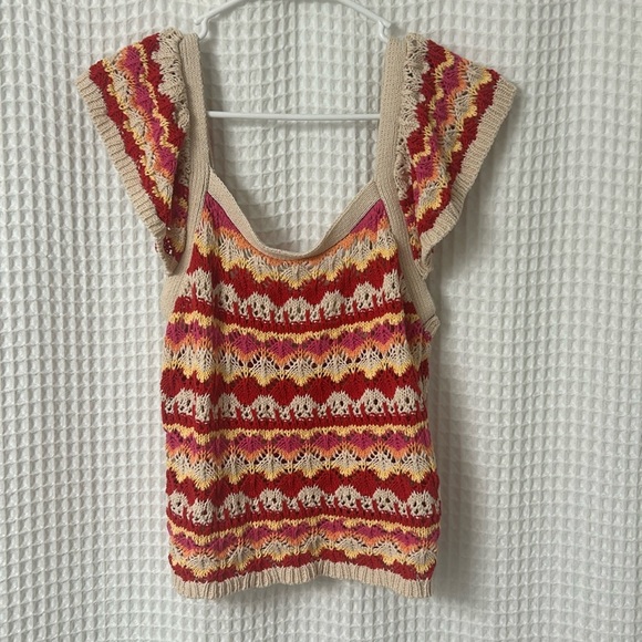 VICI Blu Pepper NWT Josephine Cotton Crochet Knit Flutter Sleeve Ruffle Tank - Picture 4 of 8